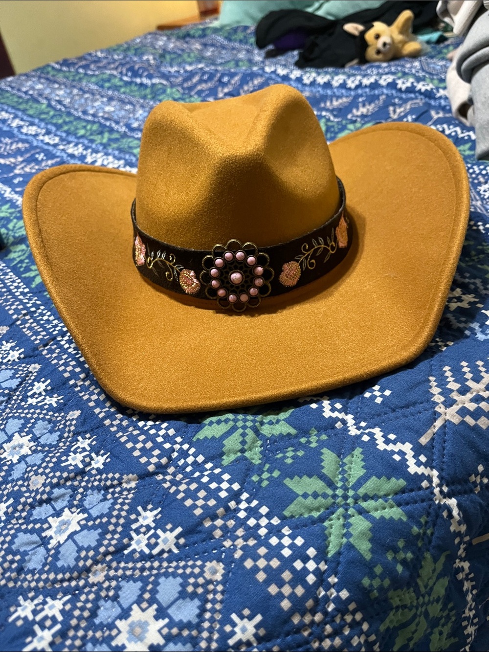 Embellished Mustard Western Felt Cowboy Hat